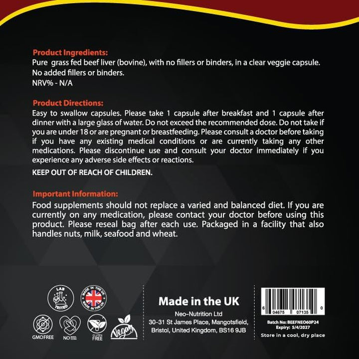 Grassfed Beef Liver Capsules 500Mg - Supports Liver, Brain, and Heart Health