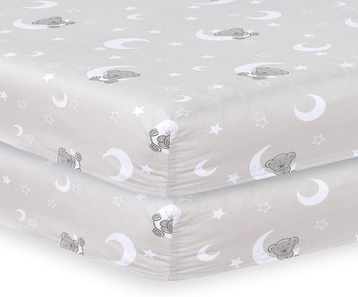 2 X Cot Bed Fitted Sheets, 60 X 120 Cm Easy Care Fine Quality Breathable Polycotton Cot Sheet (Sleeping Teddy-60 X 120Cm)