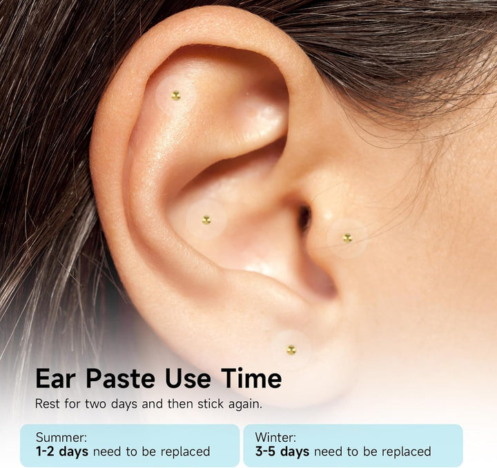 200PCS Ear Seeds, Gold Acupuncture Ear Seeds, Disposable ACU Seeds Health Care Sticker Kit for Men and Women Migraines Anxiety Stress Insomnia Depression Relief (10 Sheets)