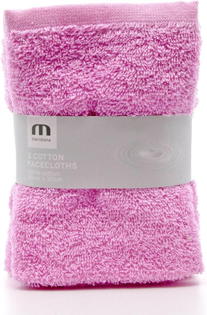 Super Soft 100% Cotton Family Washcloths. Machine Washable. Pink. 3 Pack. 30Cm X 30Cm X