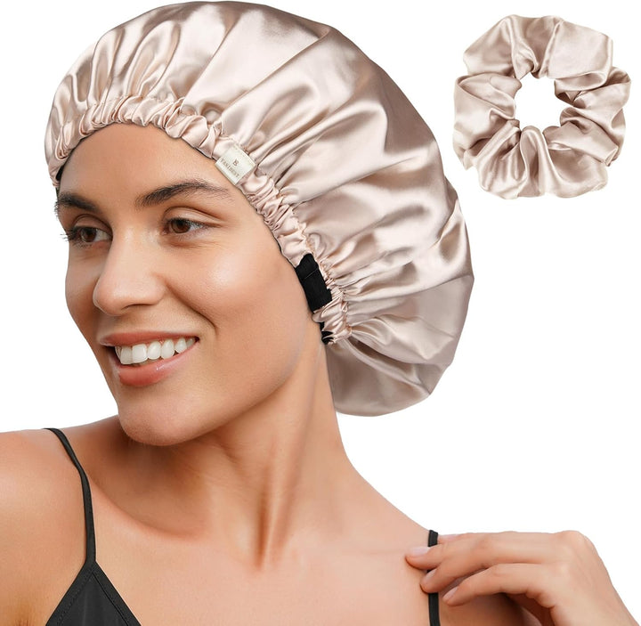 Double Layer Satin Bonnet Silk Bonnet for Sleeping Adjustable Hair Bonnet for Women Curly Natural Hair