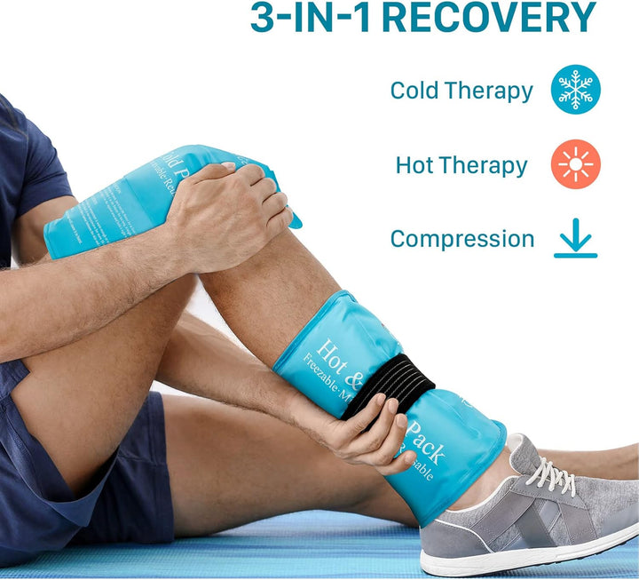 Large Gel Ice Pack for Injuries, 27X37Cm Reusable Cold Pack with Strap for Shoulder, Knee, Ankle, Hip, Back Pain Relief, Hot and Cold Compression Therapy for Sprains, Swelling, Bruises