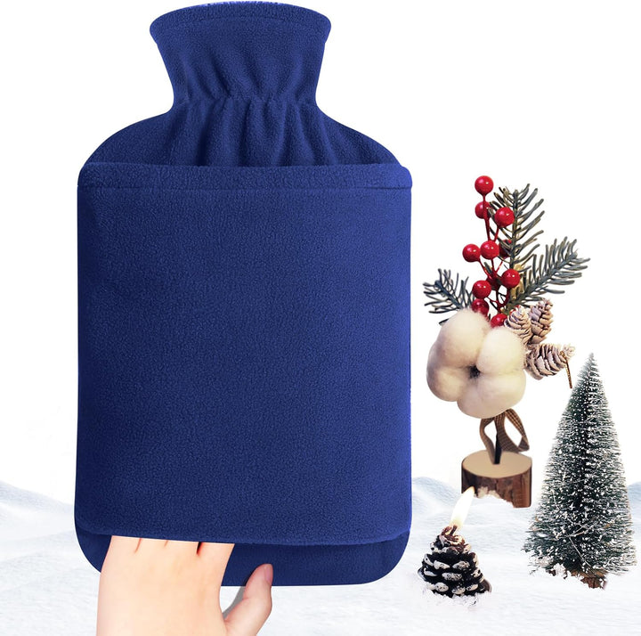 Hot Water Bottle with Fleece Cover - 2L Large Leakproof Hot Water Bag - Soft Hot Water Bottle with Hand Pocket and Natural Rubber -For Hands, Feet, Shoulders, Neck, Abdomen, Legs (Red)
