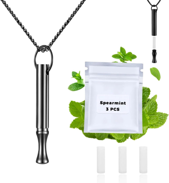 Breathing Necklace to Quit Smoking and Vaping with Refillable Mint Pods Stop Smoking Aids Fidget Necklace for Anxiety Relief Smokeless Inhaler for Adults (Silver)
