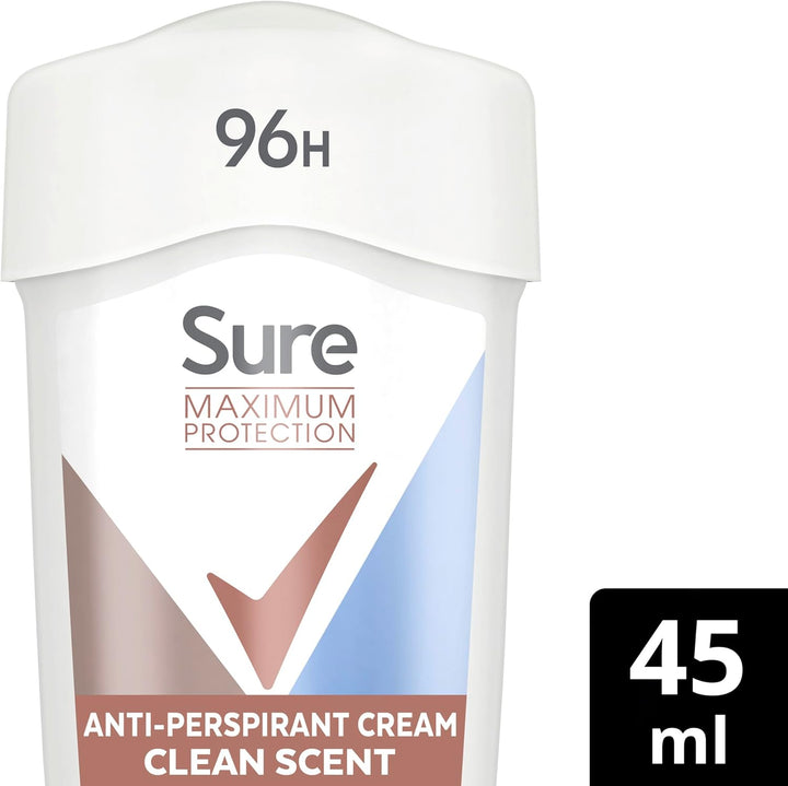 Women Maximum Protection Clean Scent Antiperspirant Deodorant Cream Stick with 3X Stronger* Sweat Protection for 96 Hour Sweat and Odour Protection 45 Ml