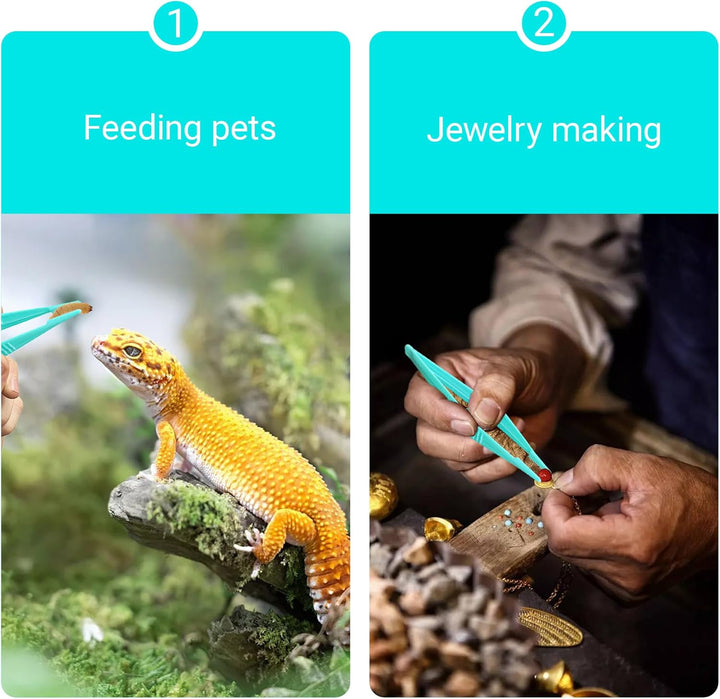 10Pcs Reusable Plastic Tweezers for Kids Portable Medical Tweezers Comfort Grip First Aid Tweezer Serrated Tips for Kids DIY Arts Crafts Health Beauty Professional Use (10.5Cm, Green)