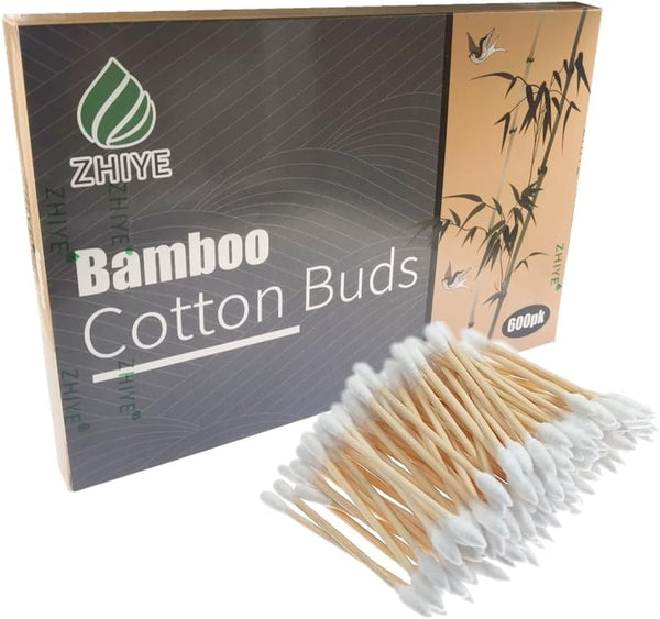 600 Bamboo Cotton Buds, Cotton Wooden Ear Swabs for Makeup Cleaning, 100% Biodegradable, Eco Friendly