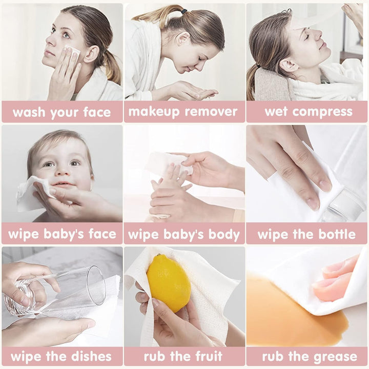 Cotton Tissue - 00% US Cotton Dry Baby Wipes, Soft Disposable Face Towels for Makeup Removing, Sensitive Skin - Portable (3 Pack, 80 Counts)