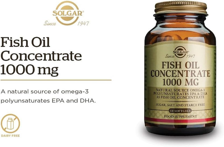 Fish Oil Concentrate 1000 Mg Softgels - Pack of 120 - Supports Normal Functioning of Heart, Brain Function and Vision - Daily Wellbeing - Gluten Free