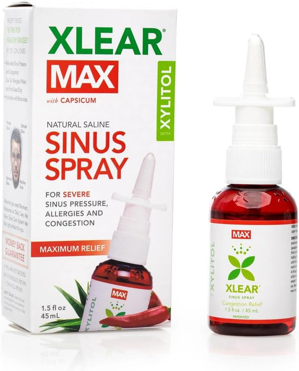 MAX Natural Xylitol Saline Nasal Spray with Capsicum and Aloe - Fast Acting for Dry Nose, 1.5 Fl Oz (Pack of 4)