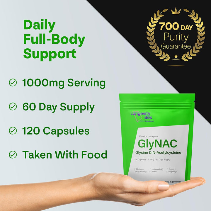 Glynac 1000Mg – 500Mg Glycine + 500Mg NAC – 120 Vegan Capsules for Glutathione, Energy & Healthy Aging