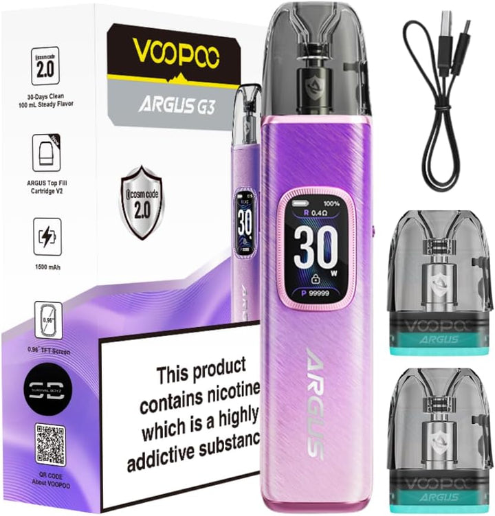 Voopoo Argus G3 Vape Kit (Diamond Pink) - 9 Colours to Choose from - 45 Min Fast Charge 30W /1500Mah, Compatible Will All Argus Pods - No Nicotine (Diamond Pink)