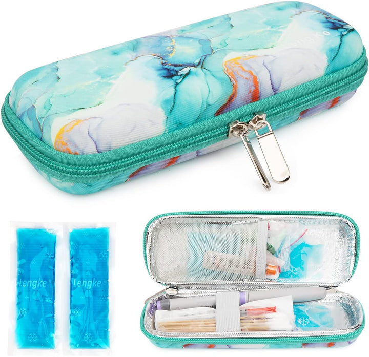 Monjaro Travel Case - Insulin Cooler Travel Case with 2 Ice Packs, Keep Medicine Cool While Traveling, Medicine Cool Bag for Diabetes Supplies(Blue Camellia)