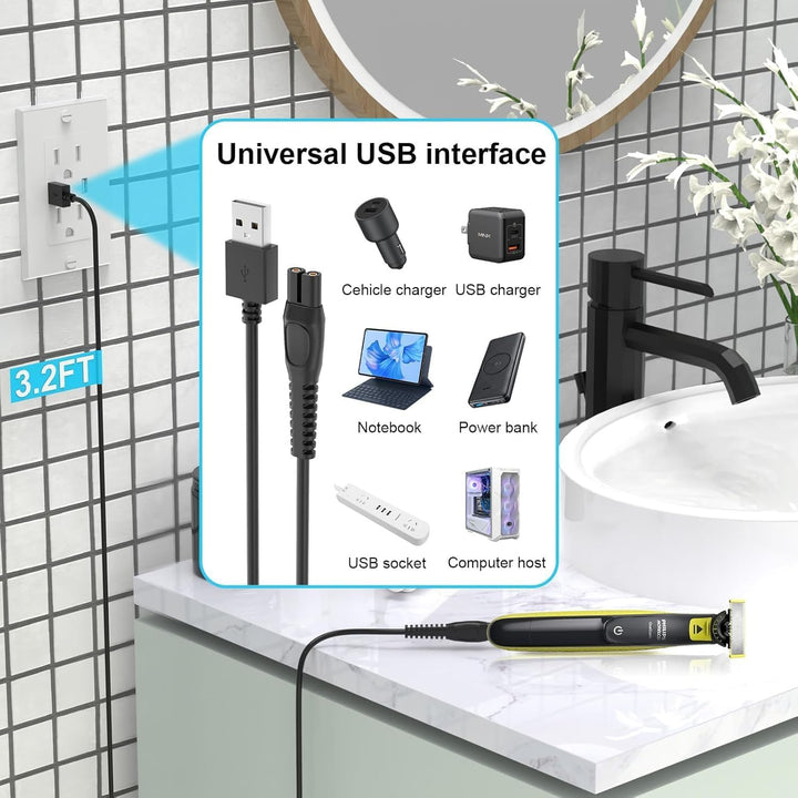 One Blade Charger for Philips 5V Shaver USB Charging Cable Replacement Philips MG5910 MG9520 MG7950 X5005 X5006 QP1924 QP2724 QP2834 BT3238