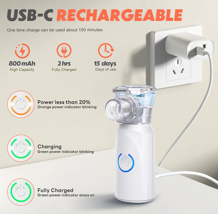 Ultrasonic Nebuliser Machine for Adults, Rechargeable Portable Nebuliser for Adults & Kids,  Silent Nebuliser for Kids with 2 Masks and Mouthpiece, Handled Nebulizer for Home