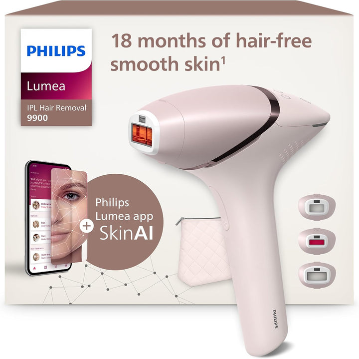 Lumea 9900 Series, IPL Hair Removal Device, Laser Hair Removal Alternative, Senseiq and Skinai Technology, 3 Attachments for Body, Face and Precision Areas, Corded & Cordless Use, BRI953/02