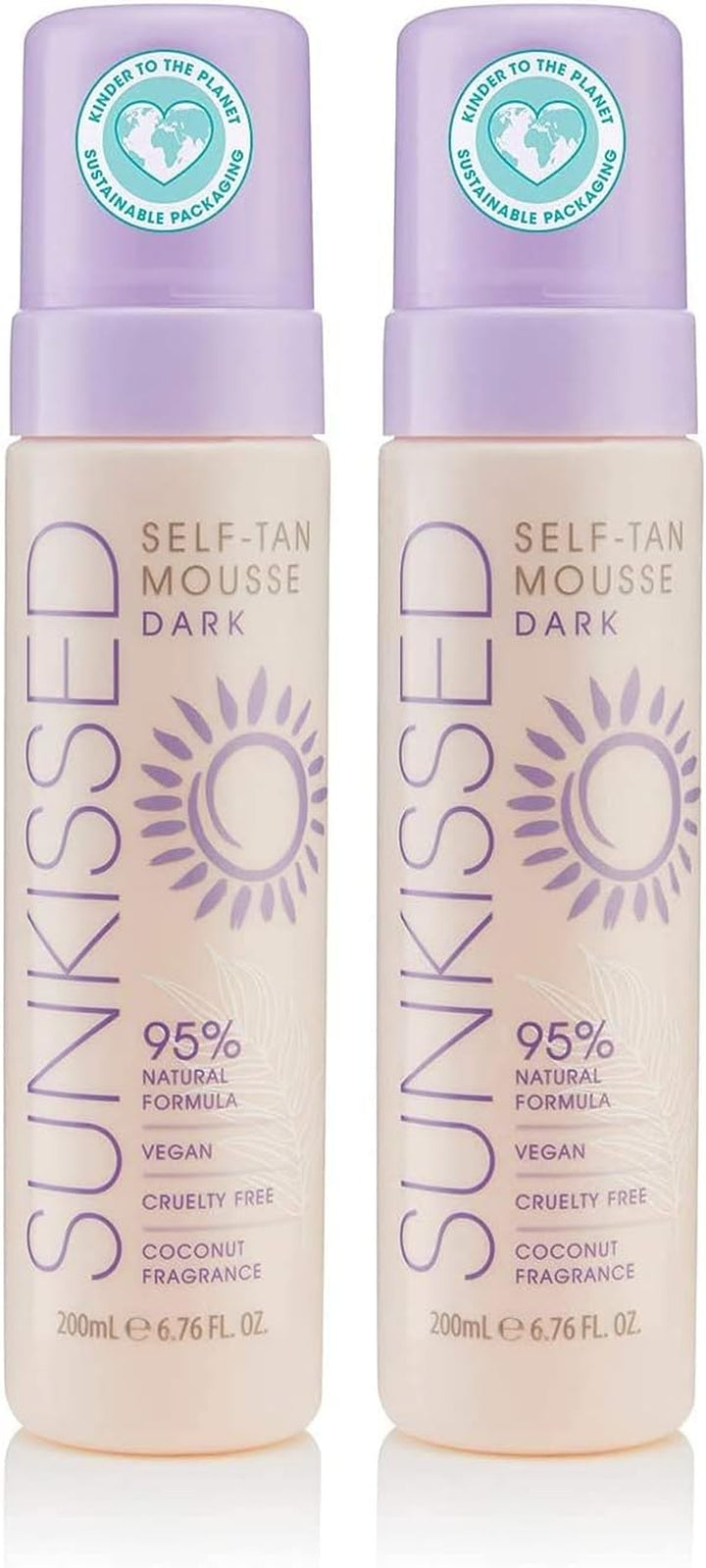 Sunkissed Self Tan Mousse Dark Tone 2 X 200Ml 95% Natural - Vegan - Cruelty Free - Coconut Fragrance