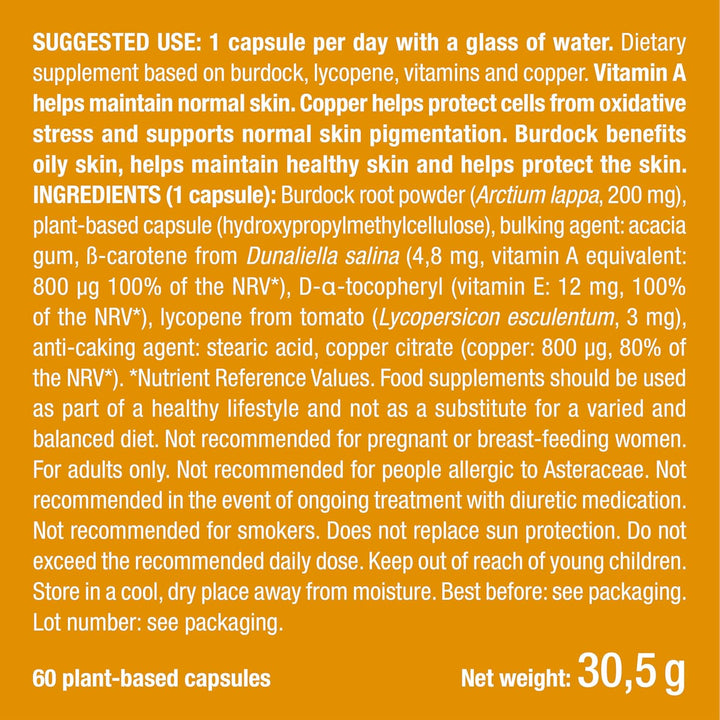 PERFECT SKIN - Tanning Accelerator Tablets - Natural Sun Protector - Bronzed Glow - 60 Vegan Capsules - Beta Carotene and Burdock - French Expertise - Nutrimea