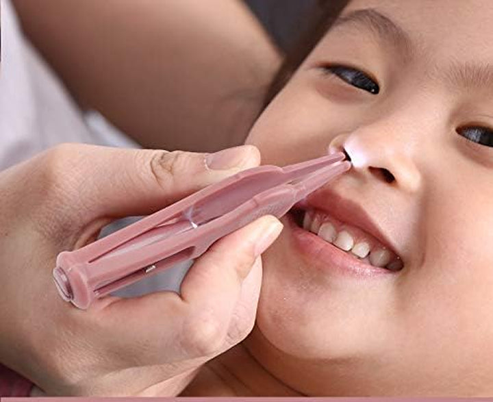 Infant Nose Cleaning Tweezers with LED Light Safety Round-Head Baby Ear Nose Navel Cleaner Tool Forceps Plastic Cleaner Clip, Newborn Safety Safe Care (Blue)