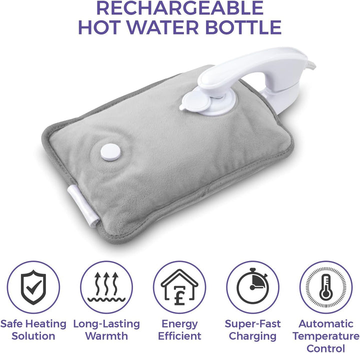 C85043GRY Rechargeable Hot Water Bottle & Cosy Hand, Body Warmer, Fast Heating, No Refill, over Heat Protection, Portable Heating Pad for Pain Relief, Automatic Temperature Control, Grey