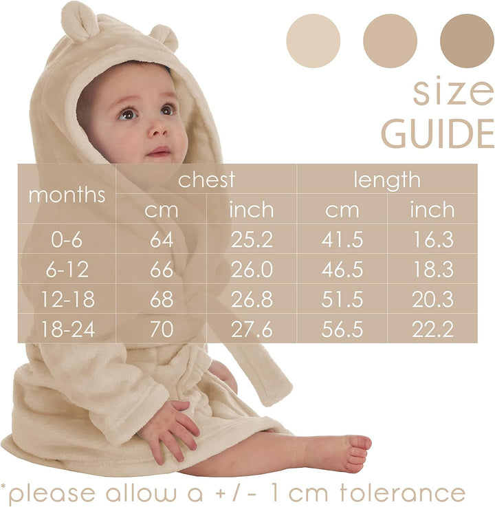 Baby Girls Boys Unisex Hooded Robe with Embroidered Teddy Bear and 3D Ears Size 0-24 Months