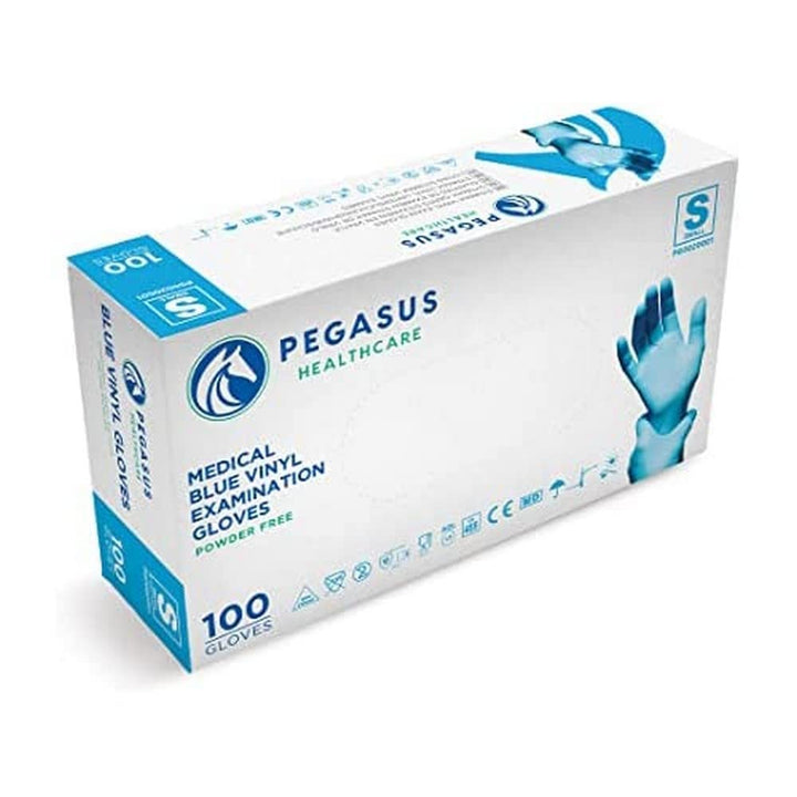Pegasus Healthcare Blue Disposable Vinyl Medical Examination Gloves Powder & Latex Free (Xlarge)