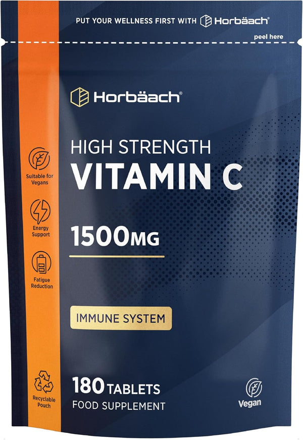 Vitamin C Tablets 1500Mg | 180 Count | High Strength Vitamin C as Ascorbic Acid | Suitable for Vegetarian and Vegan | by