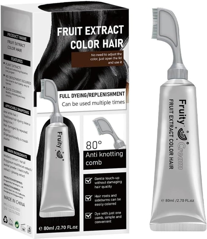 Fruit Essence Hair Dyeing Comb, 2025 New Black Fruit Dyeing Cream, Plant Extract Hair Dye Essence, Hair Dye Cream with Comb, Natural Gray Coverage, Easy Home Hair Color Kit (01#)