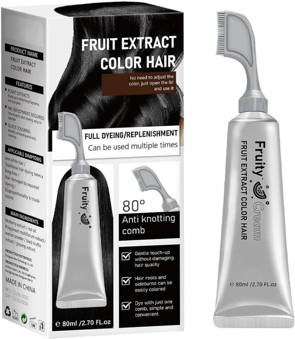 Fruit Essence Hair Dyeing Comb, 2025 New Black Fruit Dyeing Cream, Plant Extract Hair Dye Essence, Hair Dye Cream with Comb, Natural Gray Coverage, Easy Home Hair Color Kit (01#)