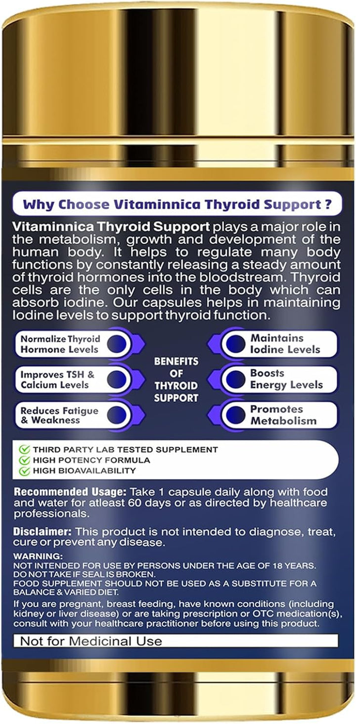 Thyroid Support- Advanced Formula for Thyroid Health - Energy & Focus Formula with Iodine, Vitamin D3 Complex, Zinc, Selenium, Ashwagandha, Copper | Vegan | 60 Capsules