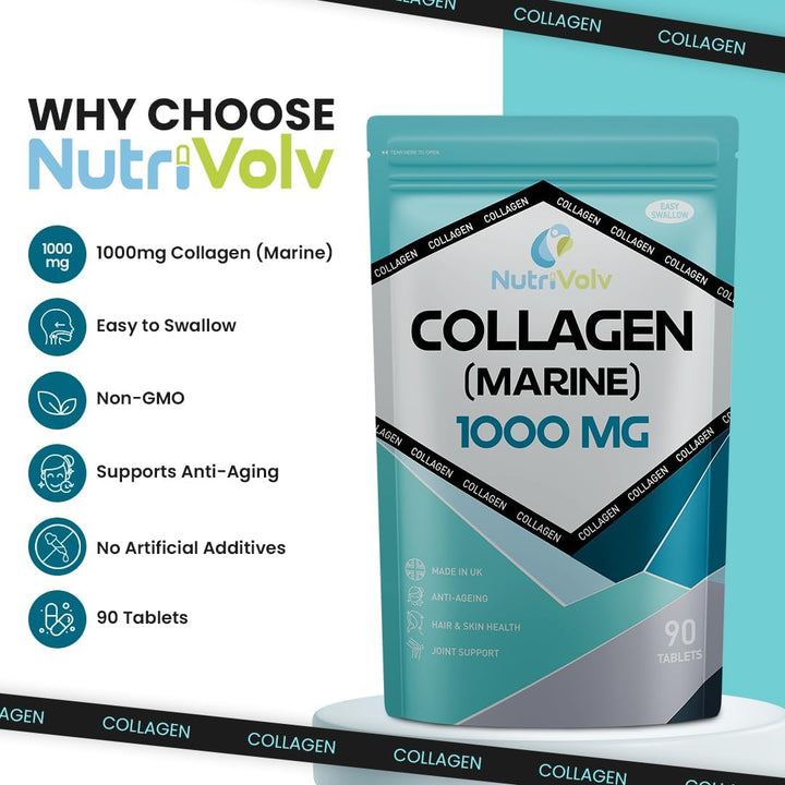 Collagen Marine (1000Mg) Supplement for Skin , anti Ageing, Tissue, Joints, Bones & Muscles | 90 Multivitamin Tablets