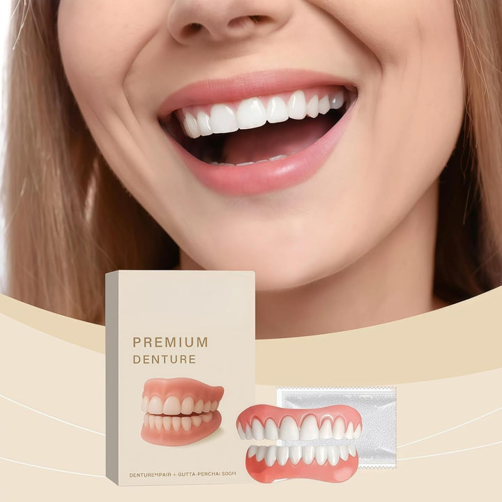 Advanced Full Denture Set,Silicone Reline Denture Set for Women,Soft Denture Reline Kit,Silicone Soft Dentures Repair,Snap on Veneers Teeth Upper & Lower,Silicone Dentures Full Mouth,Full Denture Set