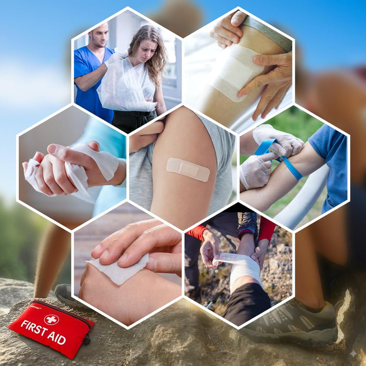 First Aid Kit, 105 Pieces Small First Aid Kit, Includes Plasters, Emergency Foil Blanket, Burn Gel for Travel Car Home Workplace Kids Camping Hiking Motorbike Holiday, Red