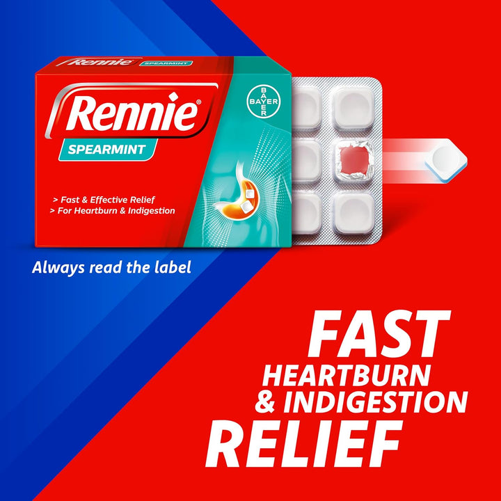 Spearmint Flavour Antacid, Heartburn and Indigestion Chewable Tablets, 1 Pack of 96 Tablets - Gets to Work in 60 Seconds for Fast and Effective Heartburn Relief