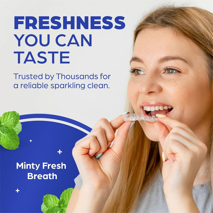 ® Retainer Cleaning Tablets - 3 Months Supply - 96 Tablets Fresh, Mint, Clean, Brite, Stain-Free - Eliminates Odour - Suitable for Dentures, Mouth Guards, Retainers, Aligners