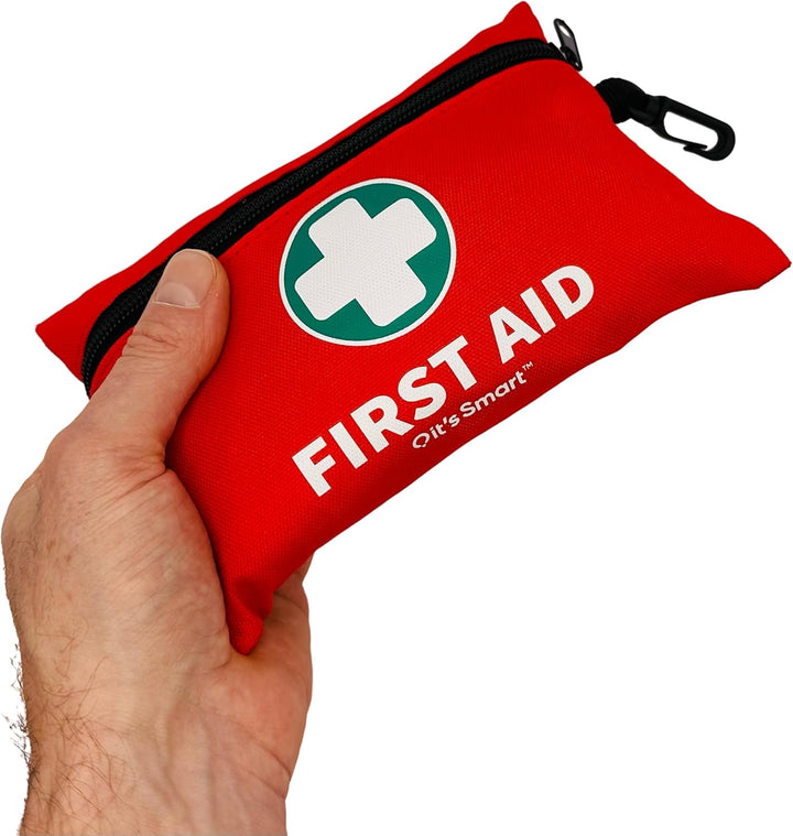 Premium First Aid Kit 110 Pieces - for Travel Essentials, Hiking, Home, Camping and Car - Includes Emergency Blanket, Plasters, Bandages, Eyewash and Other First Aid Essentials - Red