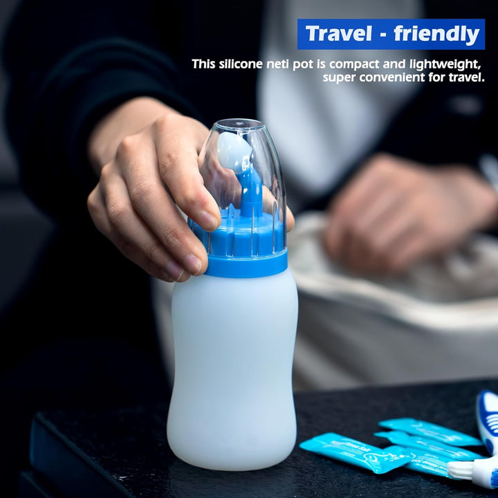 Neti Pot Sinus Rinse Squeeze Bottle Nose Wash Cleaner Pressure Rinse Nasal Irrigation for Adult & Kid BPA Free 300 ML with 30 Nasal Wash Salt Packets(Blue)
