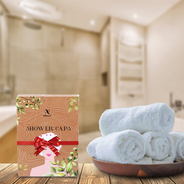 Nimxy Pack of 4 Shower Cap, Reusable Shower Caps for Women & Men - Waterproof with Elastic Band & Soft Lining (Dotted)