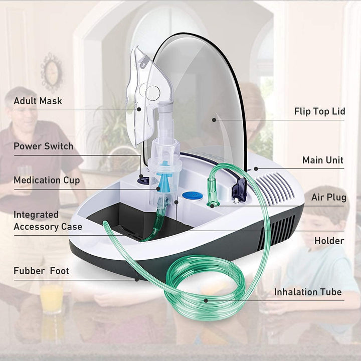 Nebuliser Machine for Adults and Kids Compressor Nebulizer Compact Inhaler CN680 with Portable Design and Built-In Storage Box for Home Use
