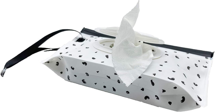 Portable Baby Wet Wipe Pouch Bags, Reusable & Refillable Wipes Dispenser, Eco Friendly & Lightweight Travel Wet Wipe Holder (2 Pack, Black Feather)