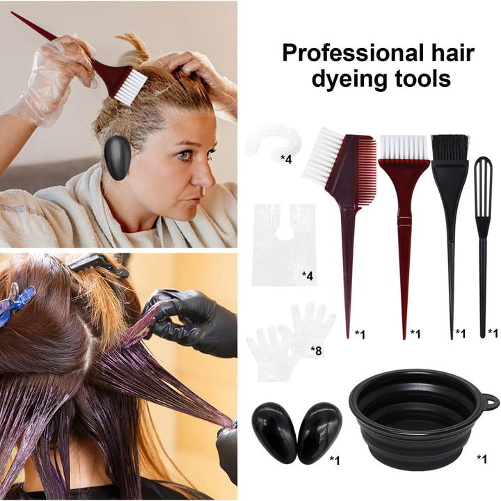 22 Piece Tools for Hair Colouring Kit, Hair Dye Brush Kit, Hair Dye Bowl and Brush Kit, Tint Brush Earmuffs, Mixing Spoon, Gloves and Disposable Shawl,Shower Cap