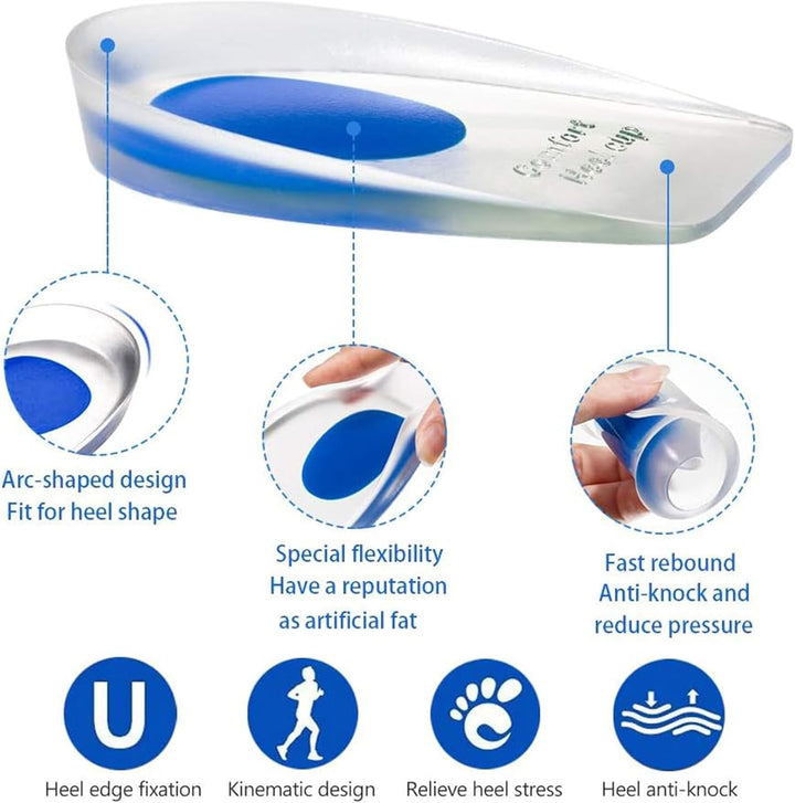 2 Pairs Gel Heel Cups, Silicone Heel Cup Pads for Plantar Fasciitis, Heel Spur & Achilles Pain, Gel Heel Cups and Cushions Absorbing Support (L)