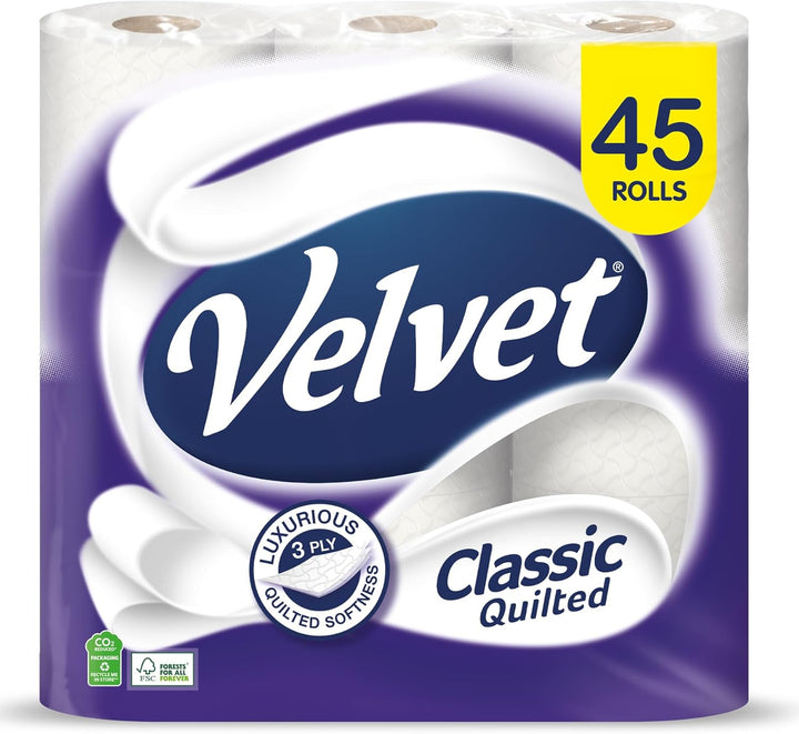 Classic Quilted Toilet Tissue 24 Rolls - Luxuriously Soft, Strong and Absorbent Toilet Roll - Jumbo Bulk Pack 24 Rolls - 3-Ply - White