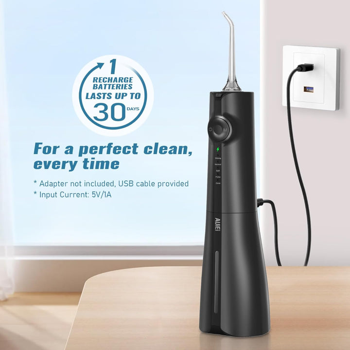 Water Flosser Pick for Teeth & Braces, 300ML Cordless Power Dental Flossers with 8 Jet Tips, Oral Irrigator 5 Use Modes, IPX7 Waterproof, Portable for Home Travel