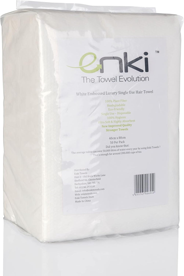 Enki Luxury Disposable Hair & Beauty Towel (White) 56Gsm, 40Cm X 80Cm (1 X Pack of 50 Towels)