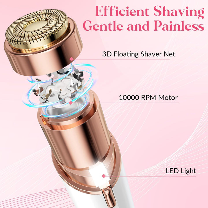 Facial Hair Remover Women, Lady Shaver for Women, Rechargeable Hair Remover Painless Face Hair Trimmer for Face Hair, Lips, Peach Fuzz, Bikini Body-White