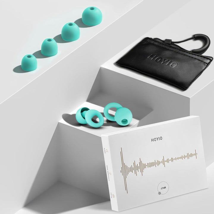 Ear Plugs for Noise Reduction–Super Soft, Reusable Hearing Protection in Flexible Silicone for Sleep, Noise Sensitivity & Flights-8 Ear Tips in Xs/S/M/L–27Db Noise Cancelling–Light Blue