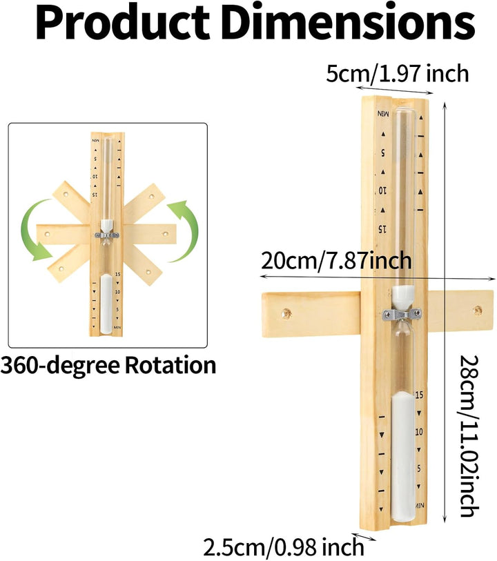 Sauna Timer, 360-Degree Rotating 15 Minute Sand Timer with White Grit Heat Resistant Wall Mounted Sauna Clock Accessories for Spa Classroom Gym Yoga Studio