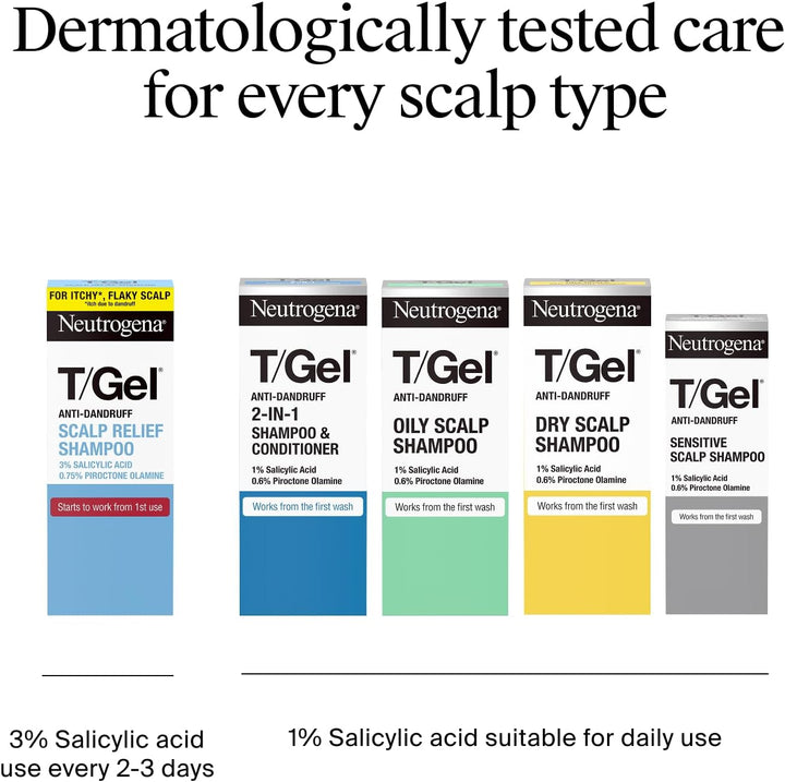 T/Gel anti Dandruff Shampoo for Oily Scalp and Hair (1X 250Ml), Daily Anti-Dandruff Shampoo with Salicylic Acid to Remove Excess Oils from First Wash