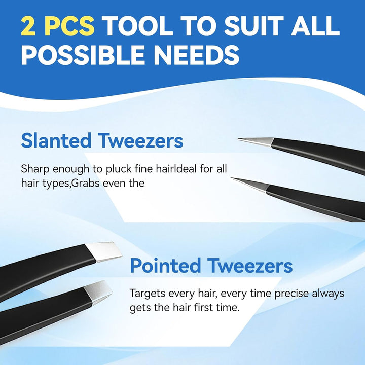 Professional Tweezers for Facial Hair Women,Stainless Steel Eyebrow Tweezers (2 Pcs,Black)